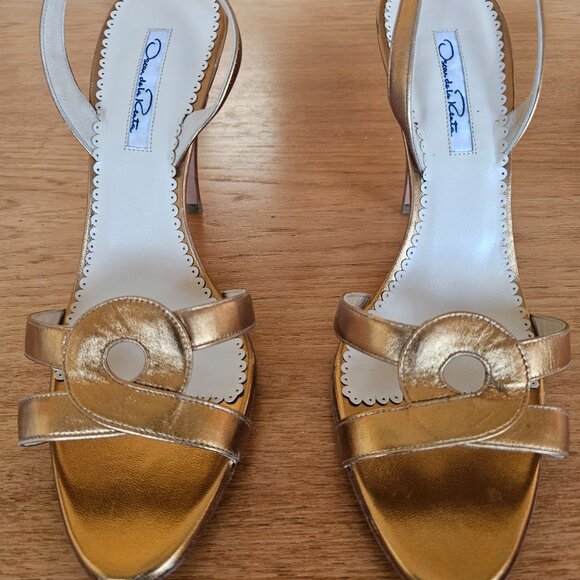Vintage Oscar de la Renta Gold Strappy Heels – Size 40 - Picture 2 of 4